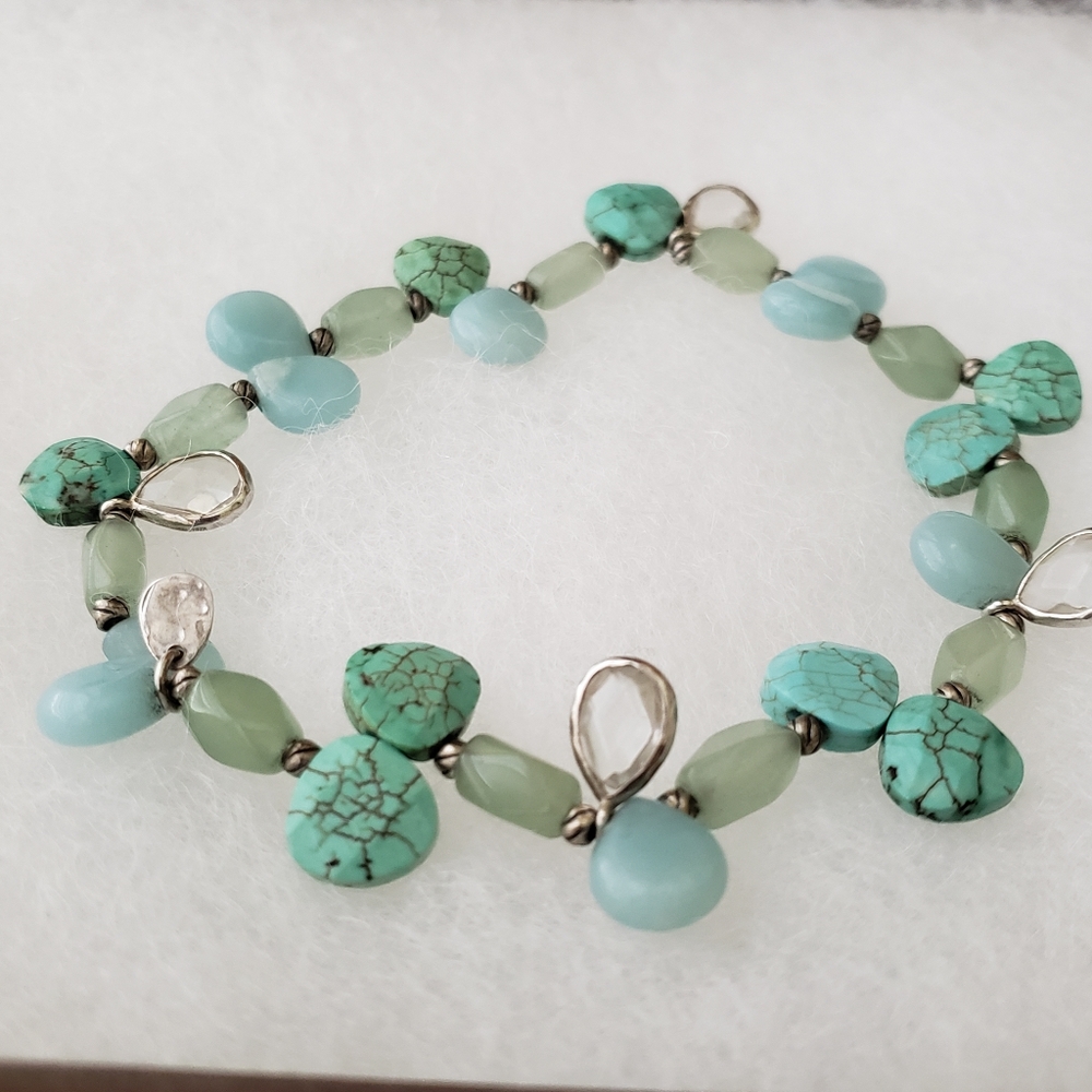 Silpada Sterling Silver Howlite Blue Green Stone Stretch Bracelet B2309